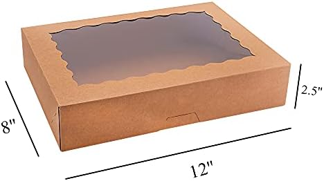 20-Pack Bakery Boxes with Window, 12" x 8" x 2.5" Cookie Boxes, Treat Boxes, Large Donut Boxes for Muffins and Pastries (Brown) - Image 3