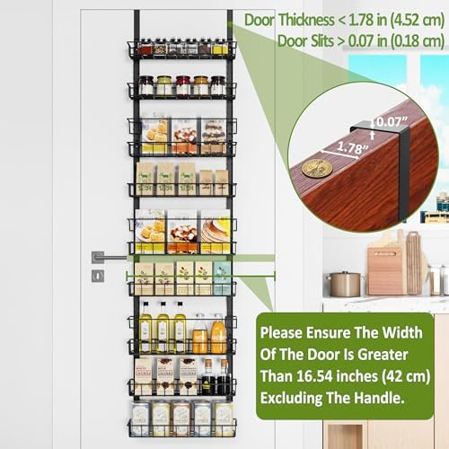 Churboro Over the Door Pantry Organizer Rack with 9 Adjustable Baskets, 9 Tiers Dual-use Hanging or Wall Mount Spice Rack Organizer, Black - Image 4
