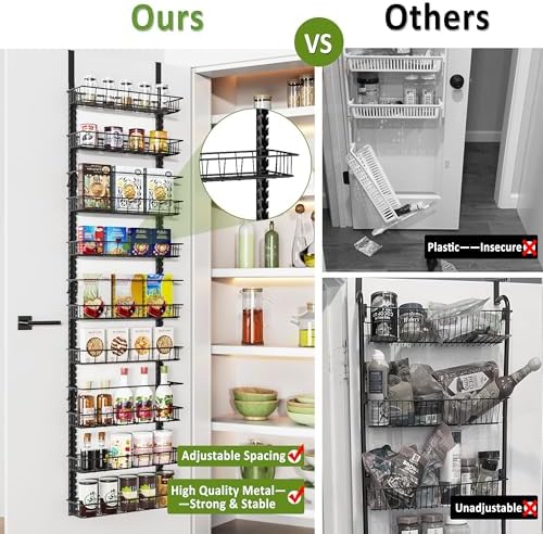 Churboro Over the Door Pantry Organizer Rack with 9 Adjustable Baskets, 9 Tiers Dual-use Hanging or Wall Mount Spice Rack Organizer, Black - Image 5