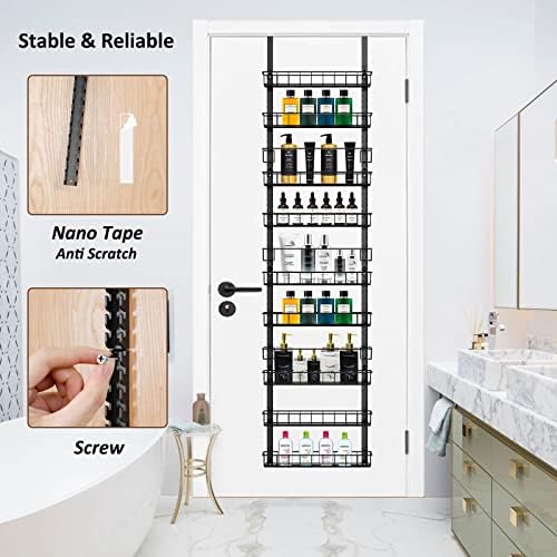 Churboro Over the Door Pantry Organizer Rack with 9 Adjustable Baskets, 9 Tiers Dual-use Hanging or Wall Mount Spice Rack Organizer, Black - Image 6